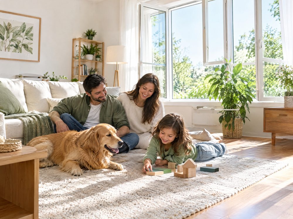 Familia tranquila en su casa después de la fumigación